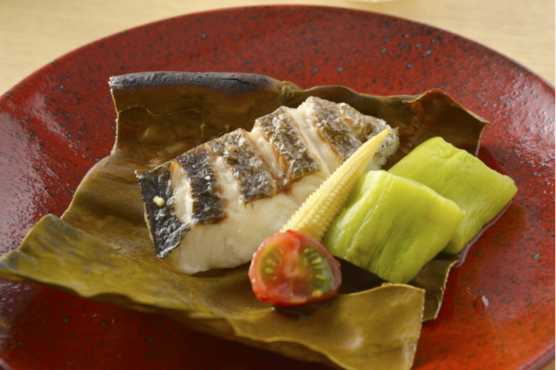 Kombu-broiled seasonal fish with seasonal vegetables
